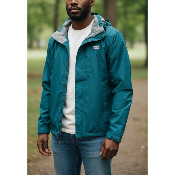 L.L. Bean Water Resistant Full Zip Shell Rain Jacket Hooded Teal Men’s Size XL - Picture 1 of 8